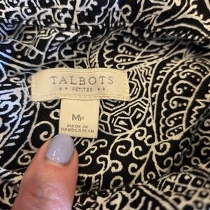 ‼️3/$30‼️ Talbots Paisley Long Sleeve Button Shirt Medium Petitie Black/White